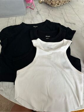 wild fable White Ribbed Crop Tank & Black Crew Crop Tops - 3-Pack